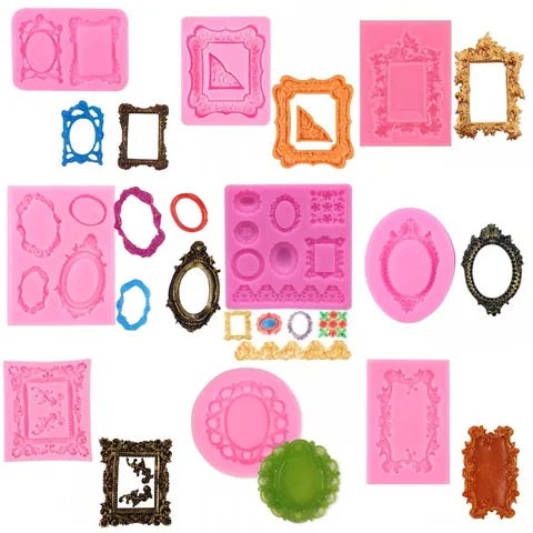 Vintage Baroque Relief Frame Silicone Mold For Fondant Chocolate Sugarcraft European Photo Frame Border Lace Cake Decorating DIY Molding Tool