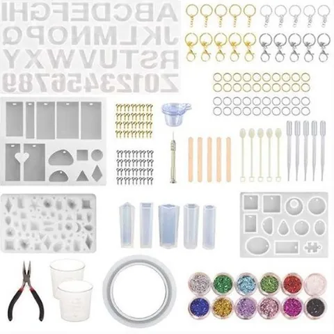DIY Crystal Resin Casting Molds Set Silicone Alphabet Letter Number Jewelry Keychain Making Kit With Drill Tassels Accessory