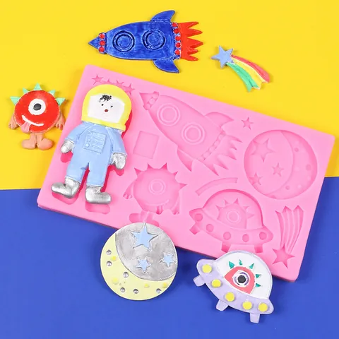 DIY Astronaut Space Theme Silicone Mold Rocket UFO Planet Fondant Cake Decorating Tools Chocolate Resin Craft Accessory