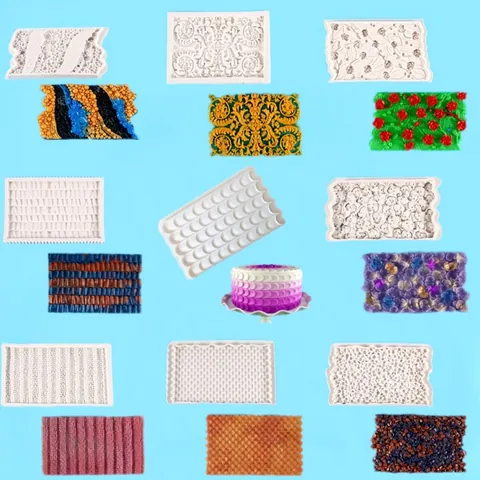 DIY Baking Silicone Fondant Mold Honeycomb Fish Scale Texture Cake Border Decoration Mold Vintage Totem Embossed Silicone Mat