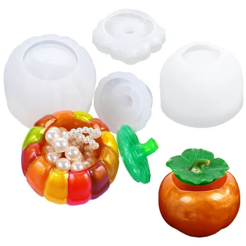 Stampo in Silicone per Barattolo in Resina Fai Da Te Forma di Zucca Cachi Mela Scatola per Gioielli Portacandele Stampo in Silicone per Artigianato