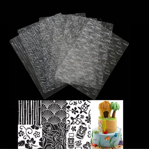 6 Stück Transparente Kunststoff Kuchen Textur Matten Floral Geometrische Prägematte Set Für Fondant Keks Backen Kuchen Deko Werkzeuge