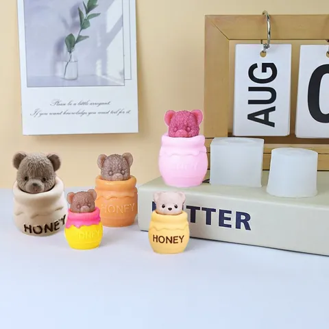 3D Teddy Bear Honey Pot Silicone Mold Cute Bear Head DIY Candle Aromatherapy Plaster Soap Resin Making Mold Korean Ins Style