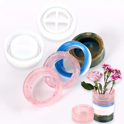 DIY Crystal Epoxy Resin Silicone Mold Round Storage Box Pen Holder Flower Pot Mirror Surface Mold For Modular Home Decoration
