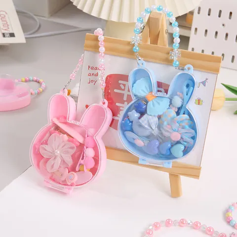Creative Cartoon Rabbit Gift Box INS Style Cute Beaded Handle ABS Plastic Storage Box For Girls Stationery DIY Birthday Gift
