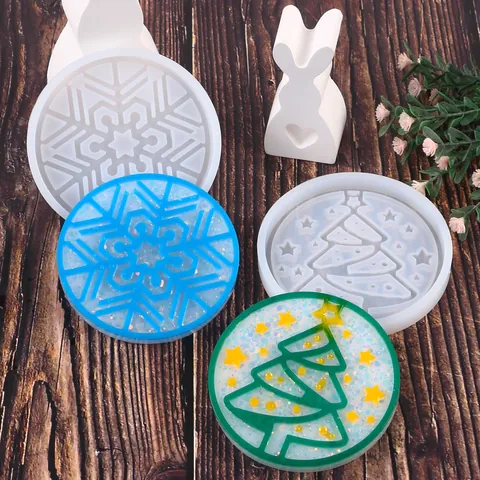 Christmas DIY Resin Silicone Molds Stereoscopic Santa Claus Snowman Reindeer Snowflake Photo Frame Coaster Storage Box Desktop Decoration Handmade Resin Crafts Mold