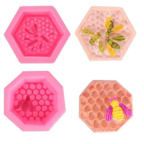 Molde de Silicona 3D Abeja Panal DIY Vela Jabón Decoración de Pasteles Molde de Fondant Para Hornear Manualidades