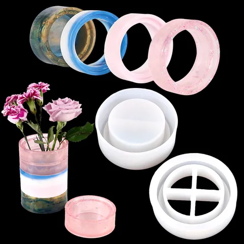 DIY Crystal Epoxy Resin Silicone Mold Round Storage Box Pen Holder Flower Pot Mirror Surface Mold For Modular Home Decoration
