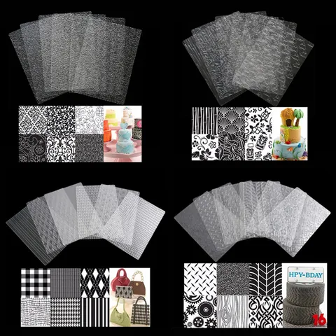 6 Stück Transparente Kunststoff Kuchen Textur Matten Floral Geometrische Prägematte Set Für Fondant Keks Backen Kuchen Deko Werkzeuge