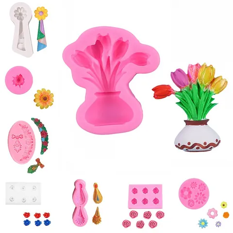 DIY Rose Sunflower Tulip Vase Silicone Mold For Fondant Cake Chocolate Soap Resin Crafts Decoration Baking Tools