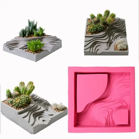 Stampo in Silicone per Scale Quadrate per Fioriera in Cemento Paesaggio Succulente Cottura Torte Fai da Te