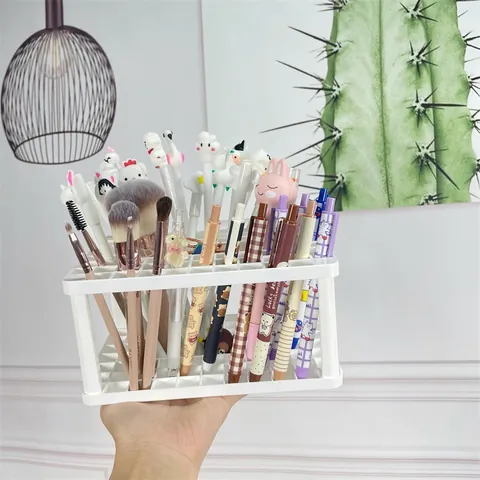 Organisateur de Bureau Carré Porte-stylo 96 Trous Porte-pinceaux de Maquillage pour Bureau Papeterie Support de Rangement en Plastique
