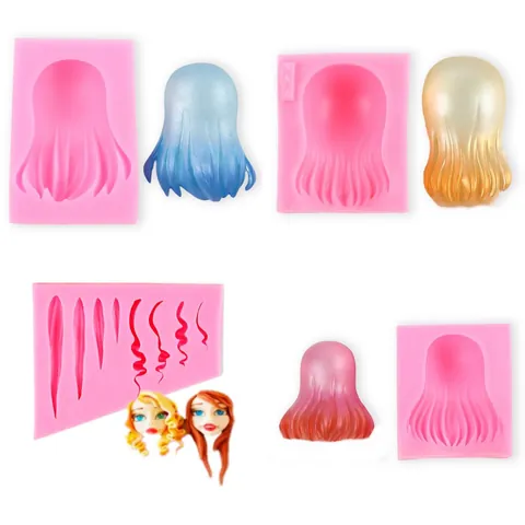 Molde de Silicona para Pelo de Muñeca para Chocolate DIY Hornear Fondant Arcilla Resina Herramienta Peluca Chibi Textura Molde Decoración de Pasteles