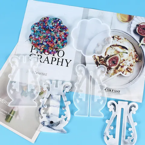 DIY Crystal Epoxy Resin Mold For Flower Pot Ornament Stand Lyre Harp Shape Mirror Silicone Mold With Ribbon Craft Home Decor