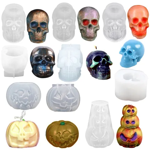 Halloween Skull Pumpkin Silicone Mold 3D Gothic Scarface Skeleton Mold For DIY Aroma Candle Gypsum Resin Craft Home Decoration
