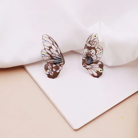 Pendientes de Botón de Ala de Mariposa de Moda Resina Transparente Ala de Cigarra Estampado Floral Diamantes de Imitación Pendientes Colgantes Para Mujer Joyería