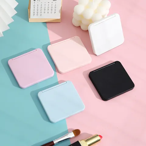 Korean Cute Portable Small Pocket Mirror Square Double Sided Folding Makeup Mirror Candy Colored For Students Women Beauty Tool