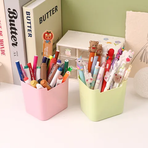 Desktop Storage Box Plastic Pen Holder Office Large Capacity Stationery Organizer Cosmetic Brush Storage Bucket For Study Table