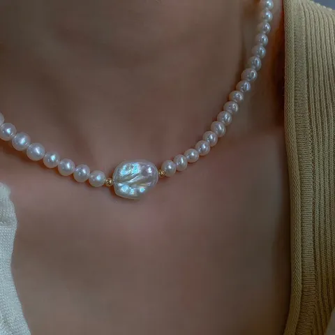 Natürliche Süßwasser Barockperle Halskette Für Damen 14K Gold Filled Minimalistische Leichte Luxus Kalt Stil Choker Schlüsselbein Kette Schmuck