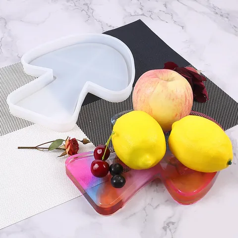 Stampo in Silicone a Forma di Fungo e Foglia per Colata di Resina Vassoio Sottobicchiere Piatto Portagioielli Fai da Te Decorazione Casa Accessorio
