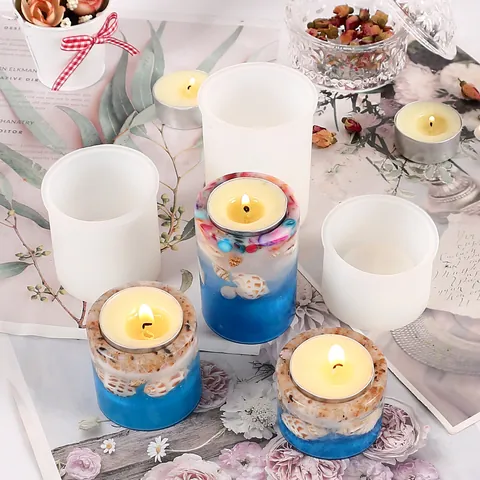 DIY Crystal Epoxy Resin Silicone Mold Geometric Cylinder Hexagonal Candlestick Holder For Aromatherapy Candle Craft Tool