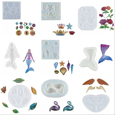 DIY Mermaid Tail Swan Wings Crown Shell Silicone Mold For Fondant Cake Decoration Gypsum Resin Casting Crafting Baking Tool