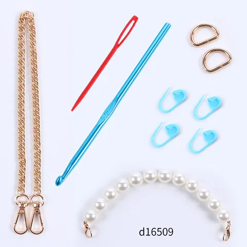 DIY Handtaschen Herstellung Zubehör Set Häkeln T-Shirt Garn Metallkette Perlen Griff D-Ring Schloss Verschluss Für Handgemachte Tasche Bastelbedarf