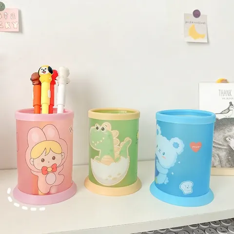 Porte-stylo Pliable de Dessin Animé Mignon Grande Capacité en Plastique PP Boîte de Rangement pour Papeterie de Bureau pour Étudiants Bureau École