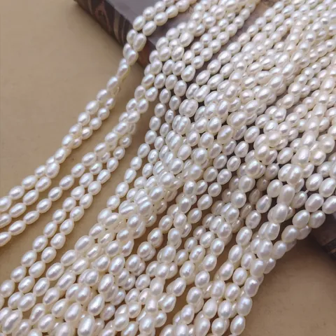 Natural White Rice Shaped Freshwater Pearl Beads Elegant Oval Loose Pearls Strand For DIY Jewelry Making Necklace Accessories