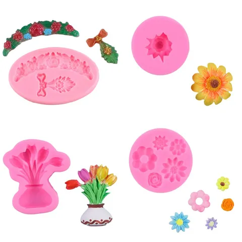 DIY Rose Sunflower Tulip Vase Silicone Mold For Fondant Cake Chocolate Soap Resin Crafts Decoration Baking Tools