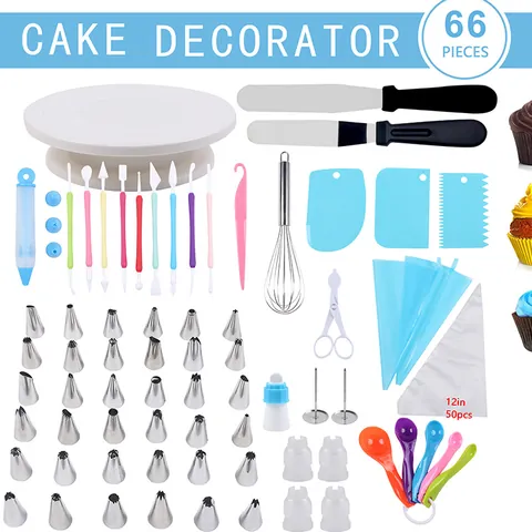 Professional Cake Decorating Kit Stainless Steel Nozzles Rotating Turntable Spatulas Scrapers Baking Accessories For Kitchen Decorating
