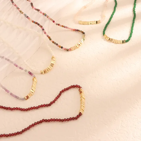 Collana di Perline in Tormalina Naturale Granato Diaspro Conchiglia Rame Placcato Oro Gioielli Fatti a Mano Vintage Donna