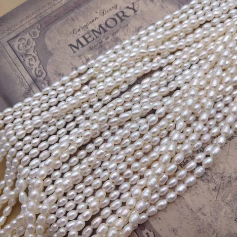 Natural White Rice Shaped Freshwater Pearl Beads Elegant Oval Loose Pearls Strand For DIY Jewelry Making Necklace Accessories