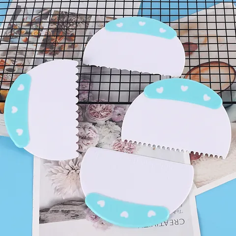 Plastic Cake Scraper Spatula Set Fondant Cream Decorating Tool With Scale Wave Serrated Edge For Home Baking Decoration