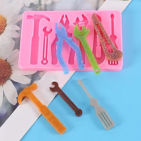 Moule en Silicone Série Outils de Quincaillerie Clé Pince Marteau Tournevis Forme Pour Décoration de Gâteau Fondant Chocolat Moule Artisanat Résine