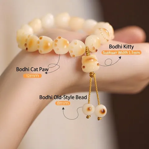 Natural White Jade Bodhi Root Cat Paw Bracelet For Women Healing Style Charcoal Burned Hand Carved Retro Ethnic Bead String Jewelry