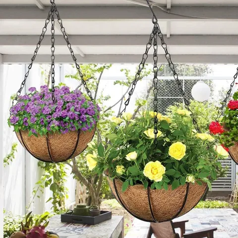 Iron Garden Hanging Basket Chain Black Metal Flower Pot Hook Three Branch Suspension Chain For Outdoor Balcony Planter