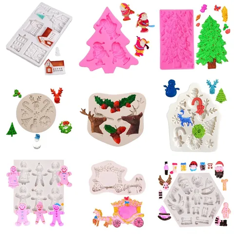 Christmas Santa Claus Elk Tree Silicone Mold DIY 3D Baking Tool For Chocolate Cake Gingerbread Man Cookie Decoration