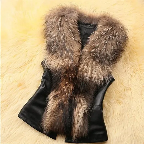 Women Faux Fur PU Leather Vest Slim Fit Sleeveless Jacket Autumn Winter Short Waistcoat Bow Back Elegant Outerwear Top
