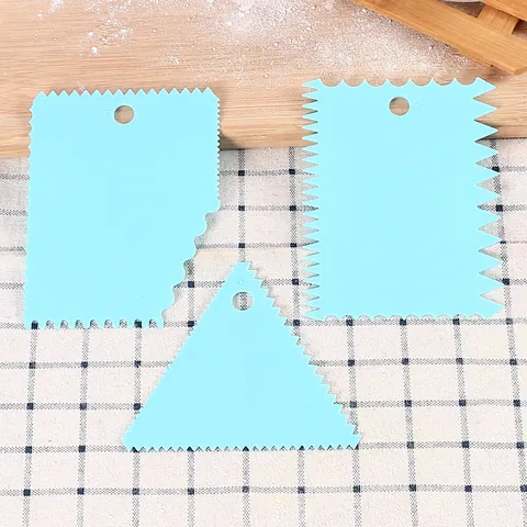 3 Pcs Set Plastic Cake Scrapers Serrated Edge Dough Scrapers For DIY Cake Decorating Kitchen Baking Tools