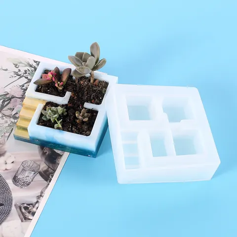 DIY Kristall Epoxid Silikonform Quadrat Trapez Sukkulenten Blumentopf Silikonform Spiegelfläche Aschenbecher Handwerk