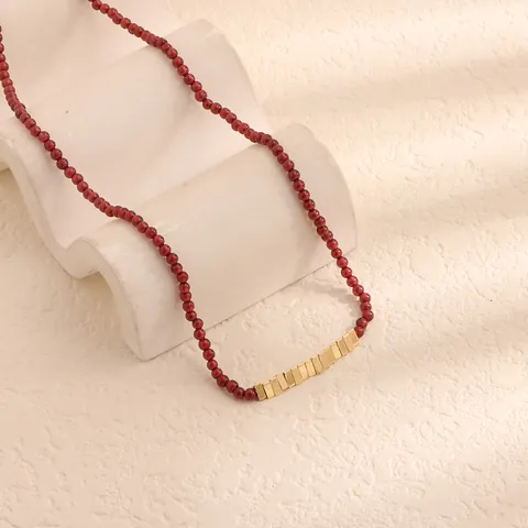Collana di Perline in Tormalina Naturale Granato Diaspro Conchiglia Rame Placcato Oro Gioielli Fatti a Mano Vintage Donna