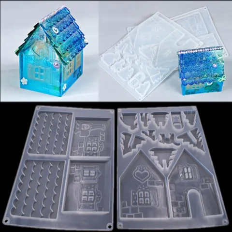 3D Weihnachtshaus Silikonform Für DIY Kristall Epoxidharz Schokolade Backform Stereoskopisches Haus Und Weihnachtsbaum