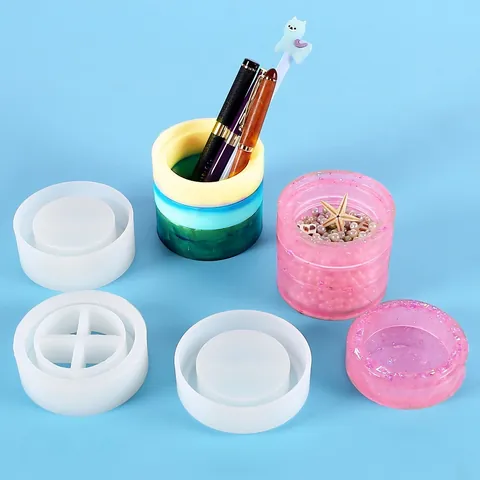 DIY Crystal Resin Silicone Mold Round Storage Box Pen Holder Craft Desktop Decorative Jewelry Organizer Mold