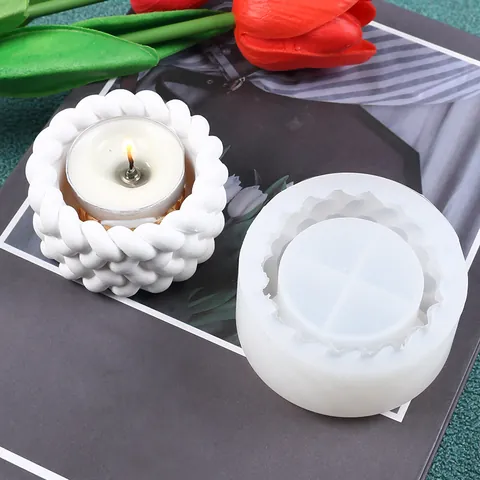 Silicone Mold Woven Pattern For DIY Flower Pot Storage Box Casting Handmade Plaster Candle Holder Ornament Making Mold
