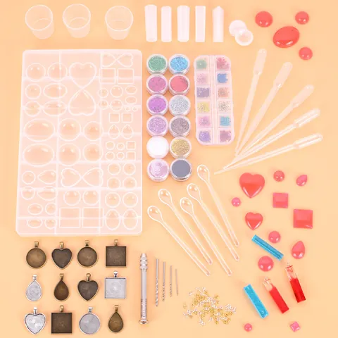 Silicone Molds Alloy Pendant Trays Glitter Hand Drill DIY Crystal Resin Jewelry Making Starter Kit For Handmade Craft