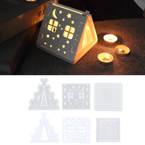 DIY Christmas House Silicone Mold For Aromatherapy Candle Holder Making Hollow Star Moon Pattern Handmade Craft Plaster Casting Mould