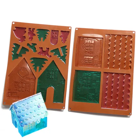 3D Weihnachtshaus Silikonform Für DIY Kristall Epoxidharz Schokolade Backform Stereoskopisches Haus Und Weihnachtsbaum