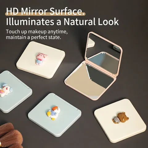 Cartoon Mini Portable Makeup Mirror Foldable Double Sided Square Mirror 3D Animal Decor Travel Pocket Mirror For Women Girls