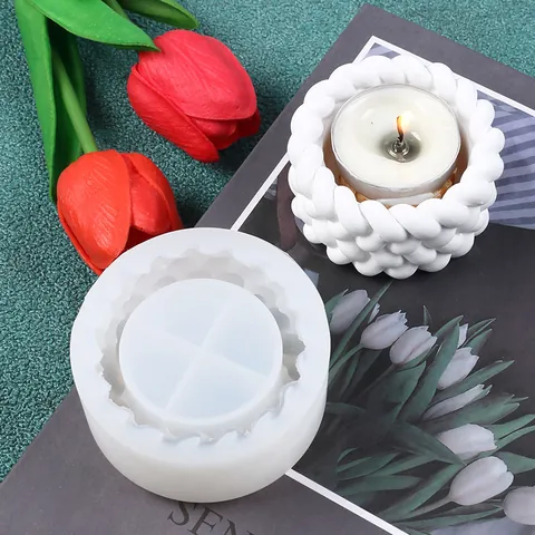 Silicone Mold Woven Pattern For DIY Flower Pot Storage Box Casting Handmade Plaster Candle Holder Ornament Making Mold
